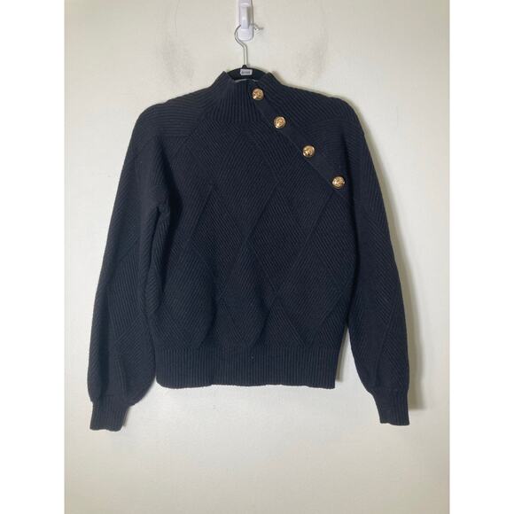 Line and Dot Black Diamon Ribbed Mock Neck Sweater Sz S - Picture 1 of 2